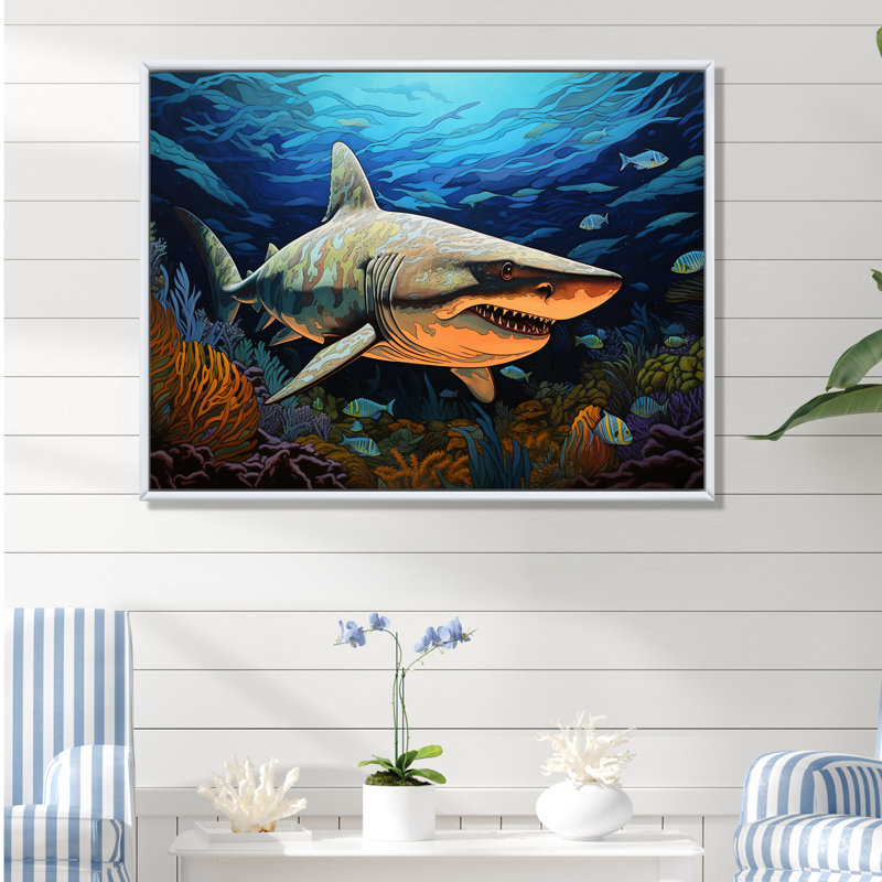 Bull Shark Profondeurs, photographie I sur toile, Cadre flottant blanc, H 24 po x l 32 po