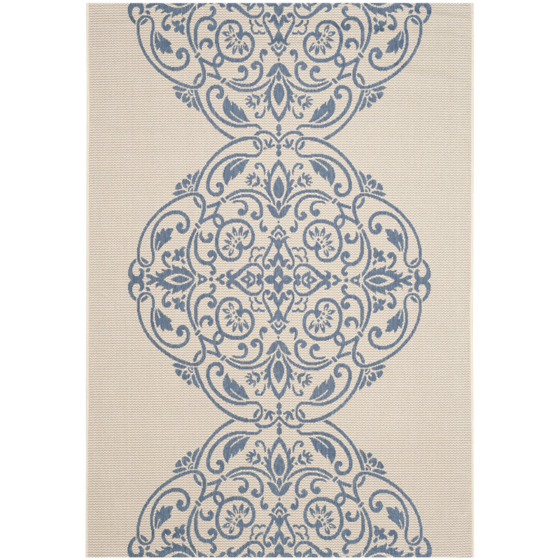 Tapis ikat beige / bleu Joliet, Rectangle 2 pi 7 po x 5 pi