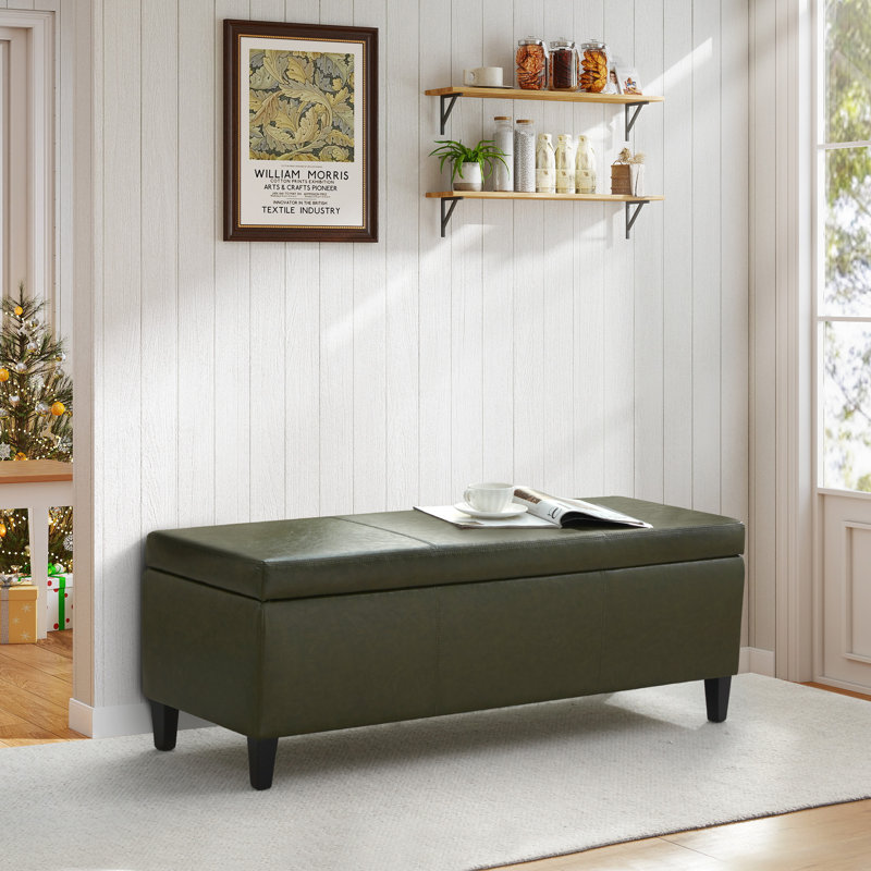 Faux Leather Upholstered Storage Bench, Green