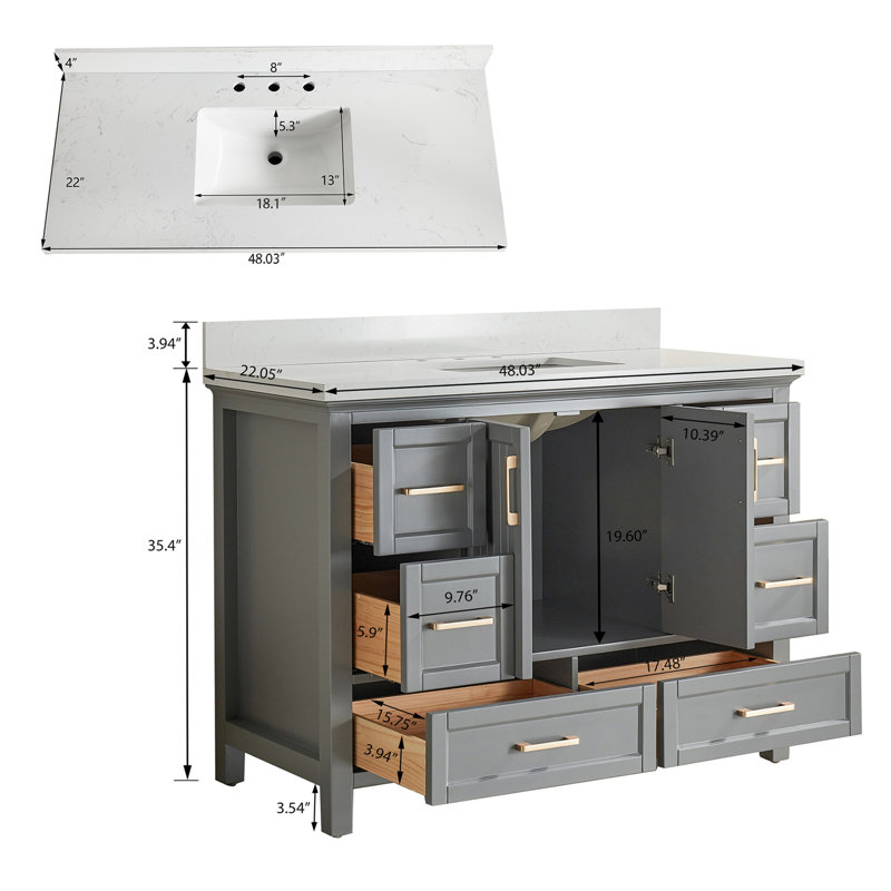 Ensemble de meuble-lavabo autoportant 48 po avec 2 poignées 48 po