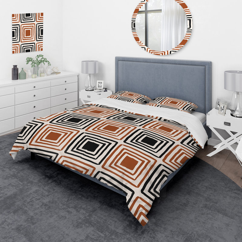 Carrés géométriques en couleurs rétro - ensemble de housse de couette moderne - microfibre de polyester