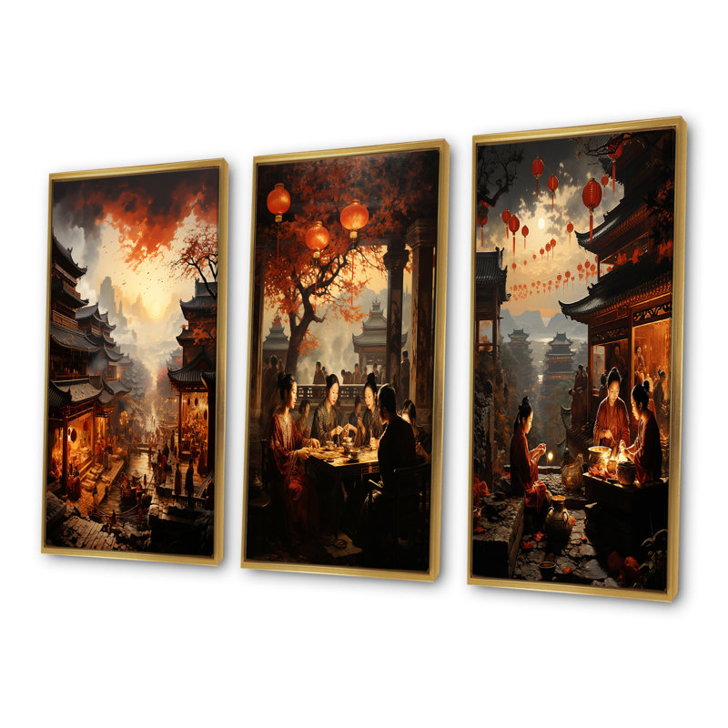 Ensemble de salon de la Chine ancienne dynastie I - Chine Art Wall Art, Cadre flottant doré, H 40 po x l 60 po