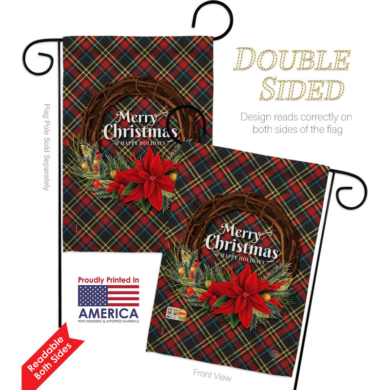 Ensemble de drapeaux en polyester 19 x 13 po Poinsettia Wreath