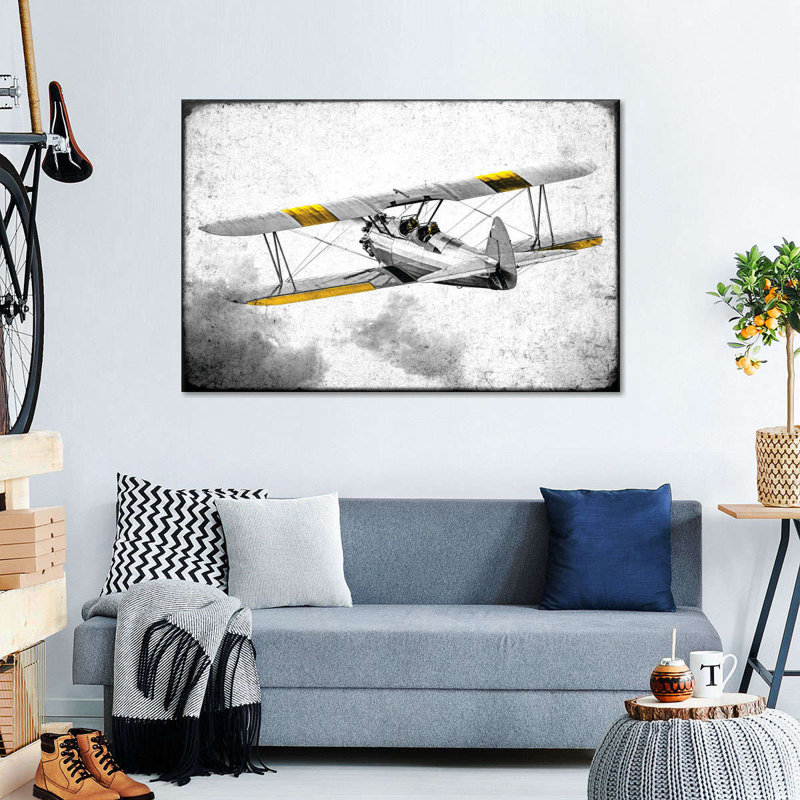 Biplane Pop - impression sur toile tendue, H 24 po x l 36 po x P 1,25 po