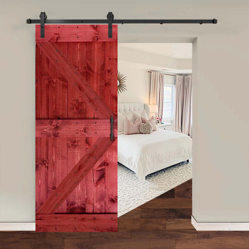 Ensemble de quincaillerie pour porte de grange simple en bois, Rouge cerise, 46 po x 84 po
