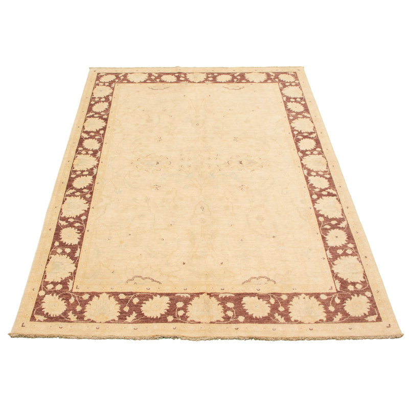 Tapis décoratif en laine noué à la main de conception unique 6 pi x 8 pi 10 po Dewuan Ivoire