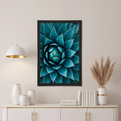 Teal Agave Succulent Rosette Center Macro Canvas Wall Art