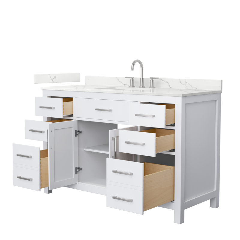 Beckett 54" Freestanding Single Bathroom Vanity with Quartz Top, Brushed Nickel, Giotto Quartz, White