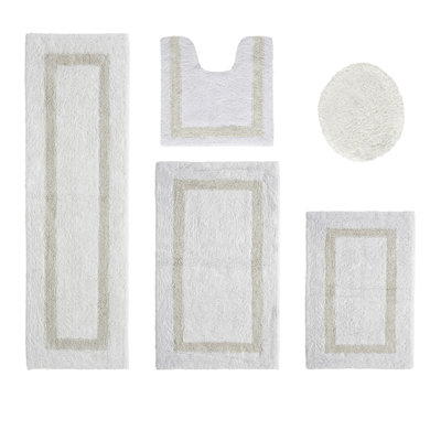 Ensemble de tapis de bain 5 pièces Makbul Premium 100% coton 2370 g / m², certifié OEKO-TEX®, tapis de salle de bain touffeté ultra moelleux, super absorbant, réversible, lavable à la machine, confort semblable au spa, blanc / ivoire