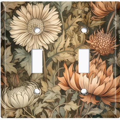 Couvercle de plaque d'interrupteur en métal; Bascule à deux bandes US standard - Fleurs rétro de style William Morris
