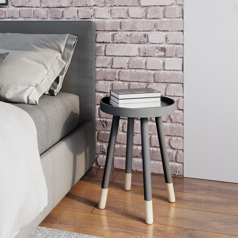 Round End Table with Tray Top, Gray, Gray
