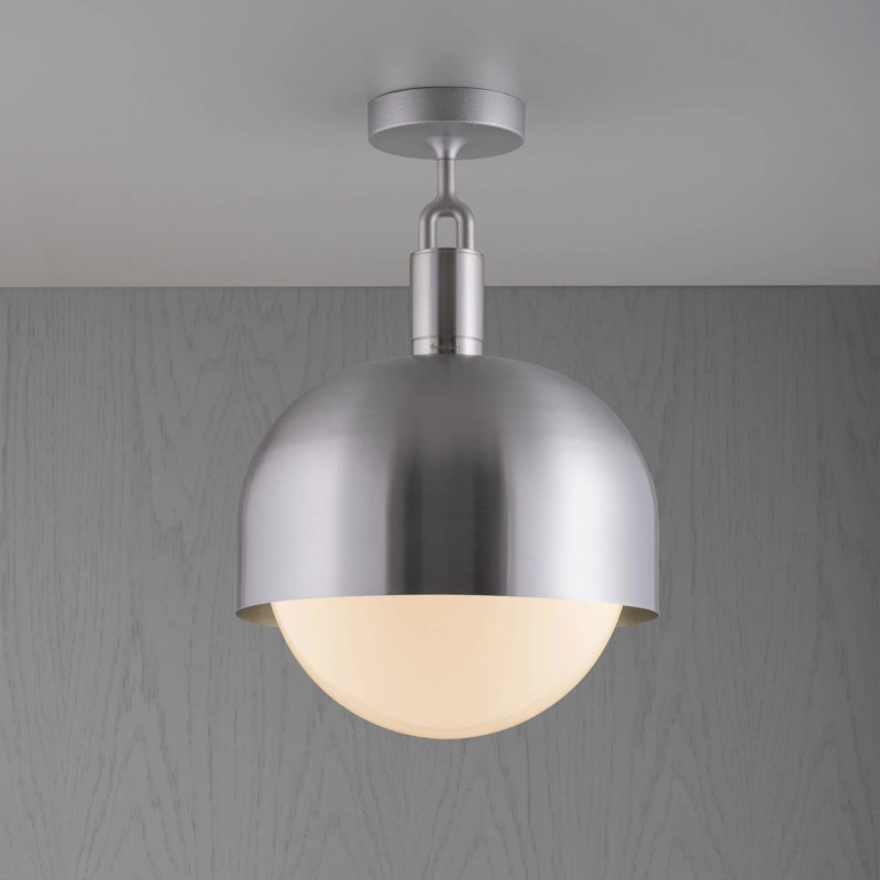 Linear Knurl Glass Semi Flush Mount, Steel/Opal, 8.07" H x 13.38" W x 13.38" D