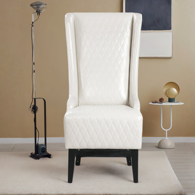 Luxury Quilted PU Dining Chair - High Back Wooden Legs Throne Chair For Lounge & Office by Alcott Hill