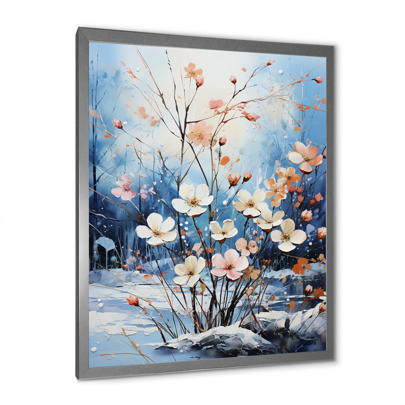 Bouquet de fleurs de neige en harmonie, Cadre simple argenté, H 44 po x l 34 po x P 1,5 po