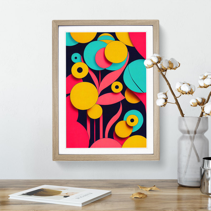Abstract Flowers Art No.5 - Single Picture Frame Print, 46cm H x 34cm W x 2cm D, Oak