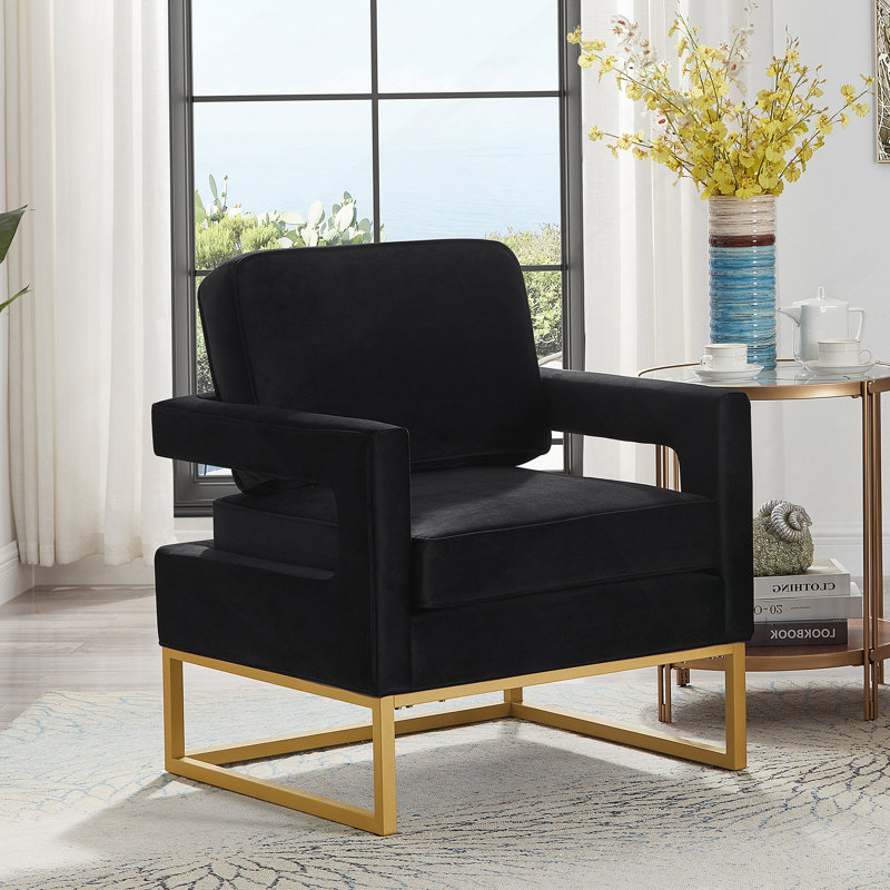 Chaise d'appoint de style moderne avec base en métal doré, Noir
