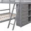 Lit superposé simple au-dessus d'un lit double en bois avec six tiroirs et tablettes flexibles, lit inférieur à roulettes, gris-1288011925