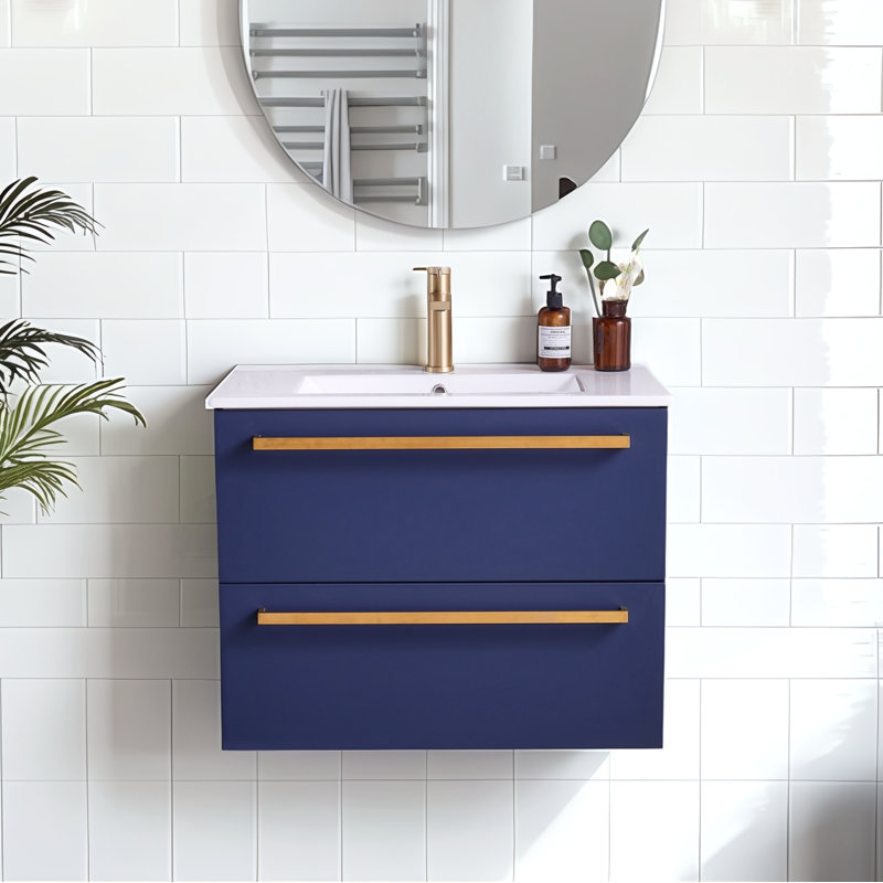 Meuble-lavabo flottant bleu moderne 30 po