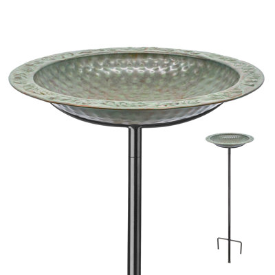 13.5” Copper Bird Bath With Garden Pole