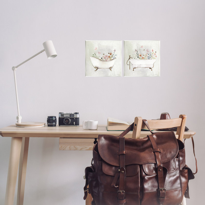 «Clawfoot Flower Garden Bees», ensemble de 2 plaques murales par Stella Chang