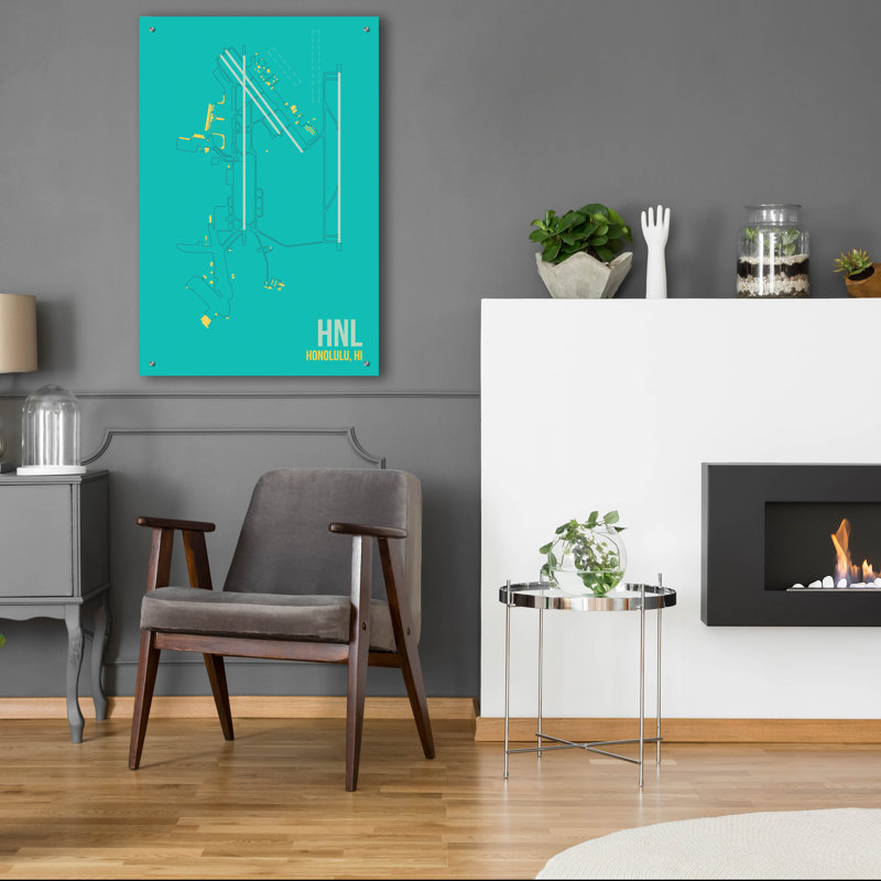 Art mural en verre acrylique «HNL" par O8, 12 po x 16 po, H 36 po x l 24 po x P 0,2 po