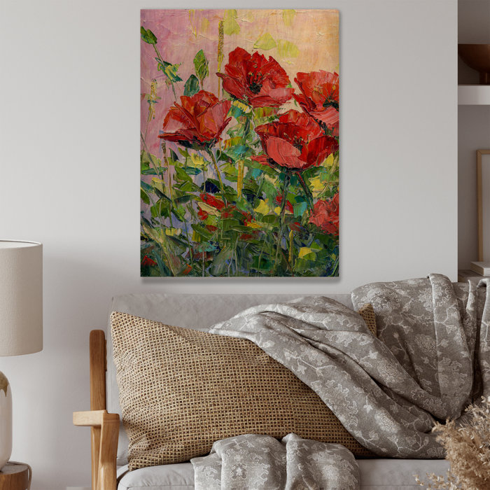 August Grove® Poppy Flower II On Wood Painting | Wayfair