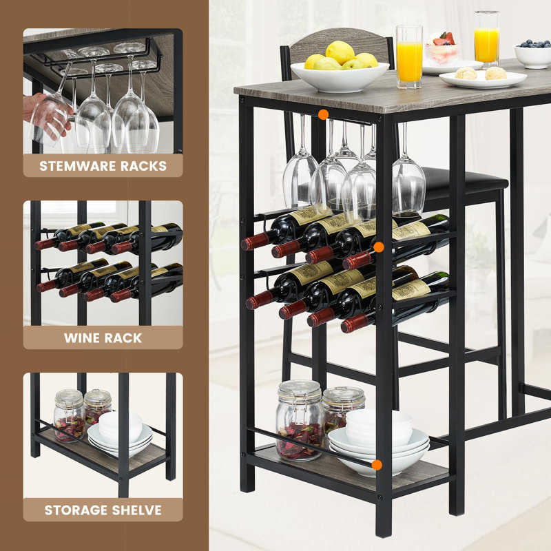 3 - Piece Dining Set, Gray/Black, Gray