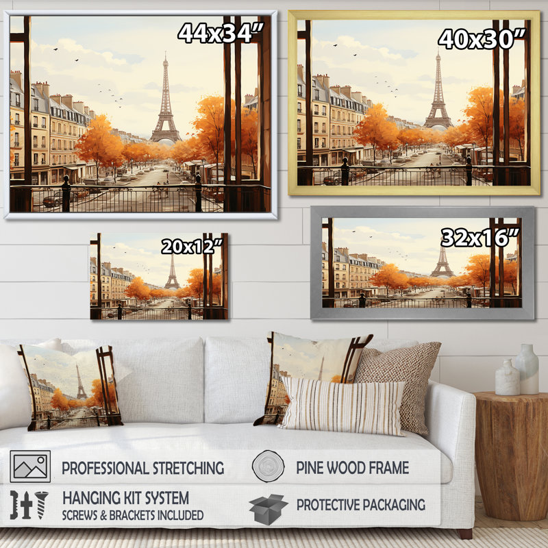 «Rustic Eiffel Tower Paris Window View III - City Paris», art mural, Cadre flottant noir, H 24 po x l 32 po x P 1 po