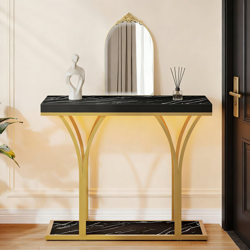 Console moderne à DEL avec plateau en marbre - 39 po de largeur pour le hall d'entrée, le couloir et le mobilier de salon avec éclairage RVB personnalisable