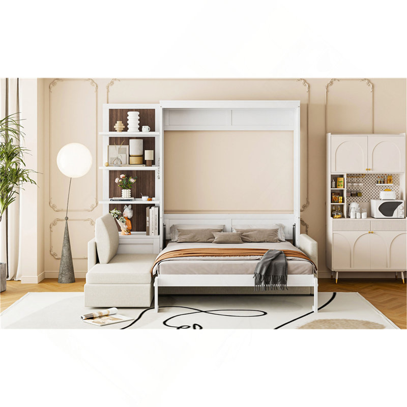 Lit escamotable mural avec canapé et tablettes Murphy, Blanc
