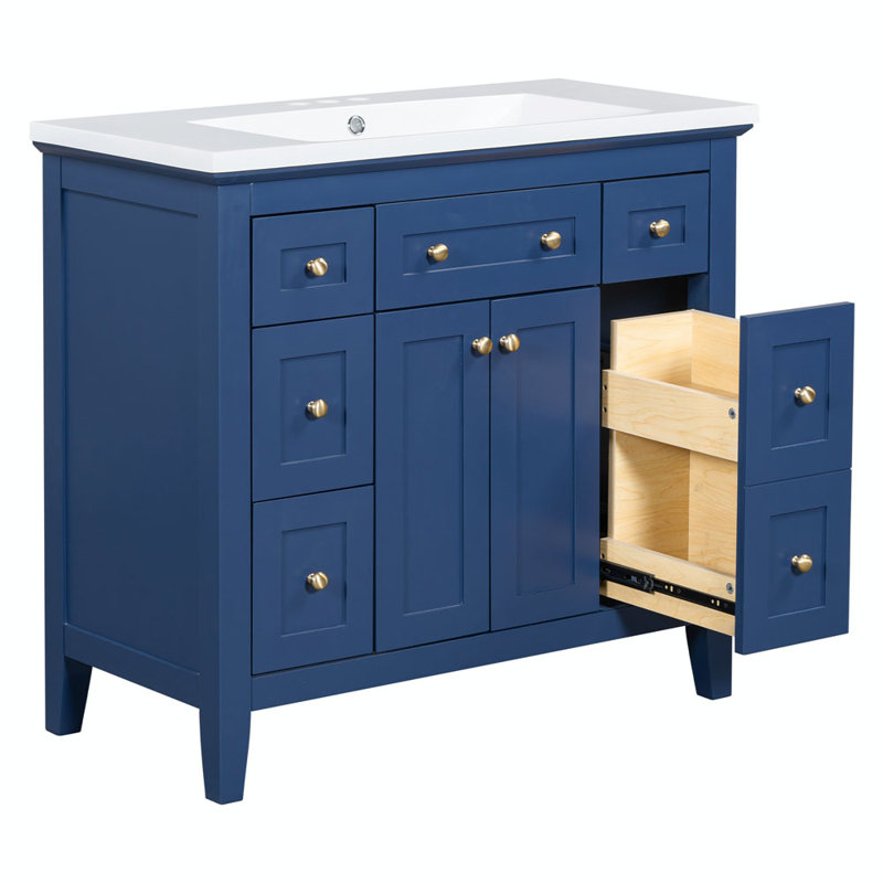 Meuble-lavabo simple 36 po avec plateau en bois manufacturé Trienette, Bleu