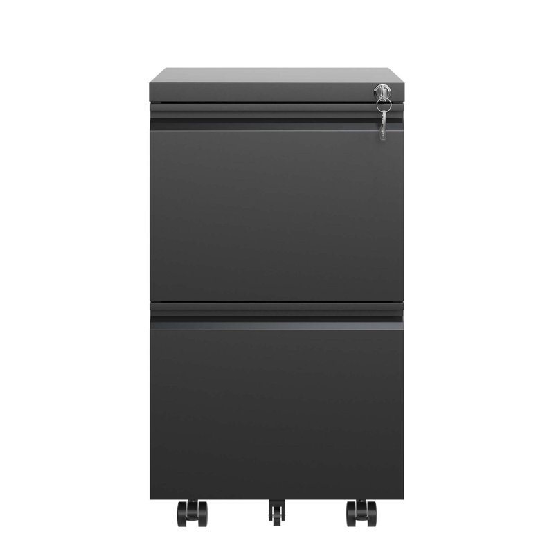 Fully Assembled 2 Drawer Metal Mobile File Cabinet with Lock, Ideal for Hanging Legal/Letter/A4 Size Files, Offering Mobility and Organization