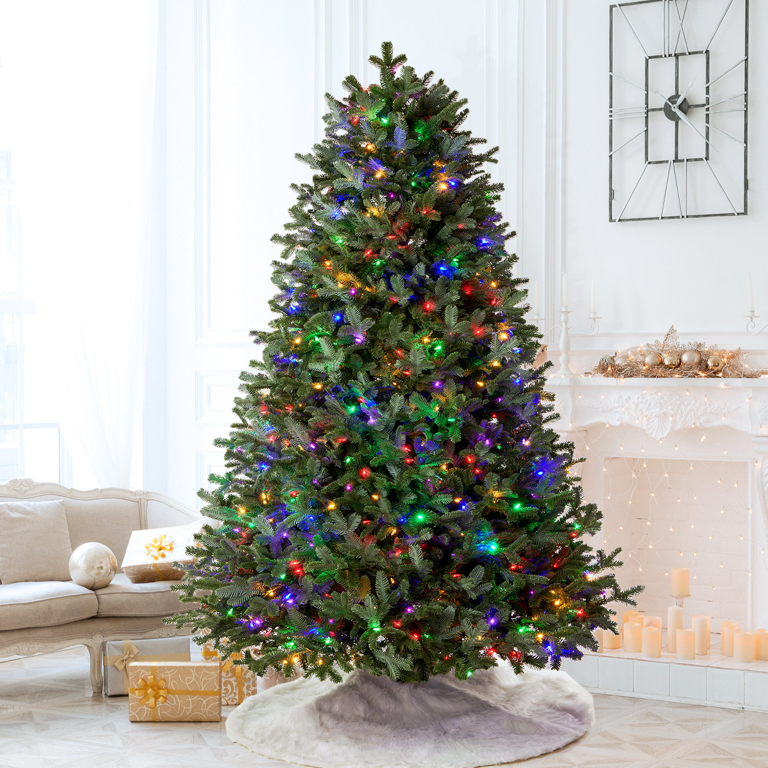Flocked Pre-Lit Fir Christmas Tree, 7.5'