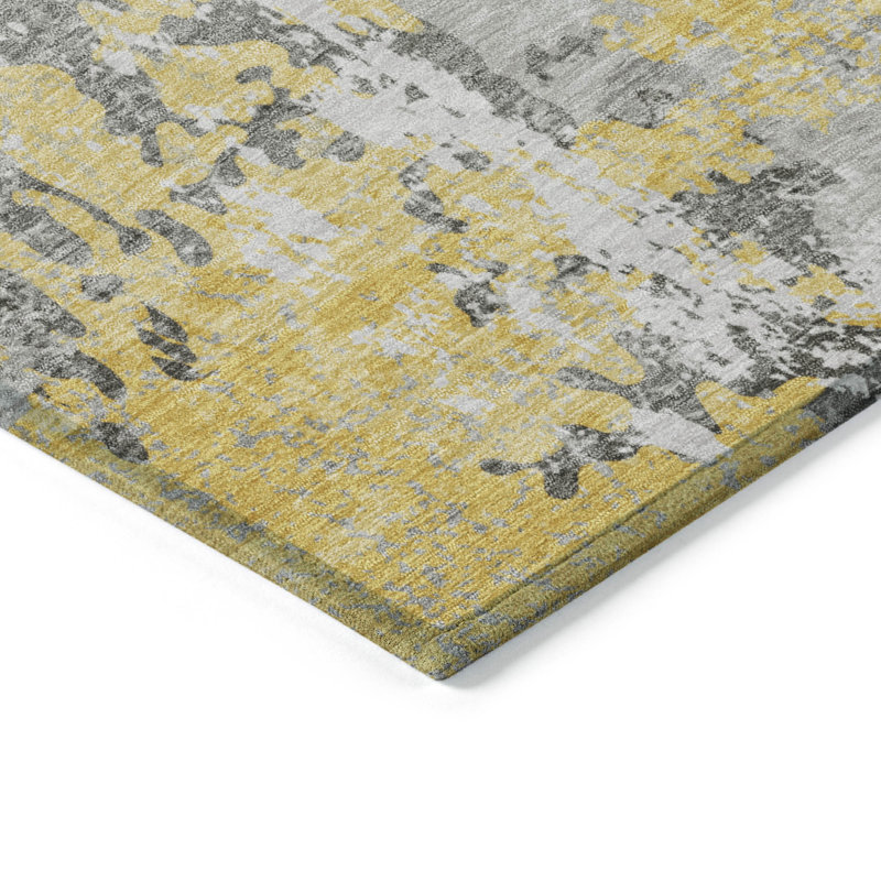 Tapis intérieur / extérieur jaune lavable à la machine Xhevrie, Rectangulaire 8 pi x 10 pi
