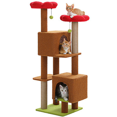 Cat Tree, 52.4"" Cat Tree Tower For Indoor Cats, Cute Cat Tree With 2 Flower Padded Perches, 2 Condos & 2 Scratching Posts -  Dakota Fields, 6CB27DD989E044A68176E42FD5BB9B7D