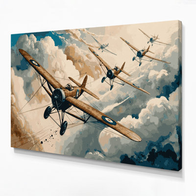 "Transport Biplane", art mural sur toile beige