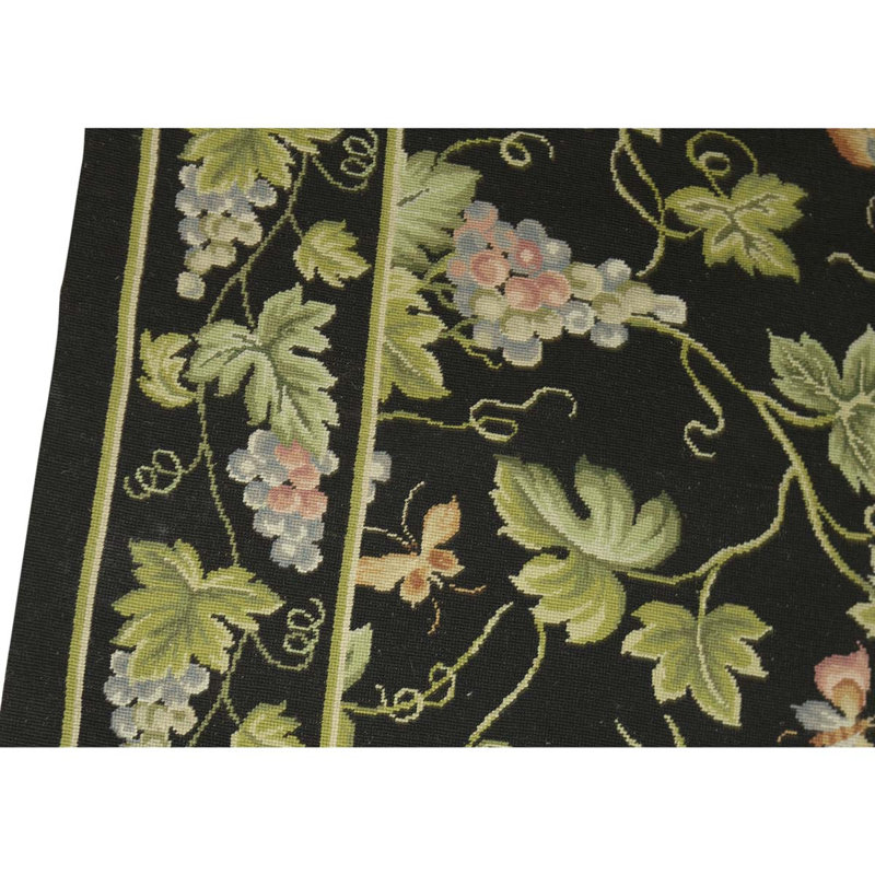 Tapis noir / vert de haute qualité noué à la main