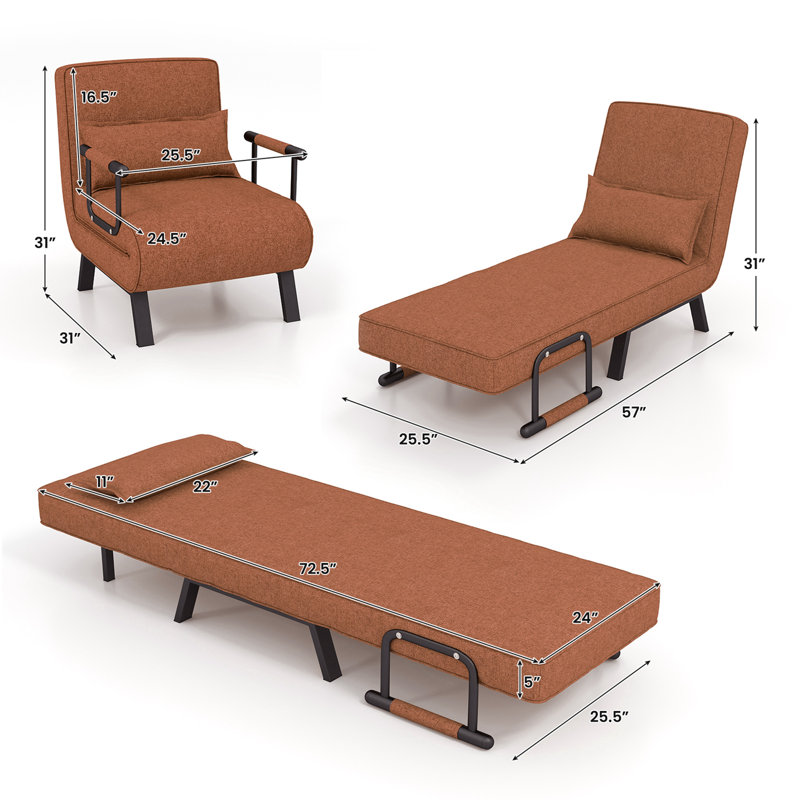 Daveah Twin or Smaller 23.5" Wide Tight Back Futon Chair, Coffee