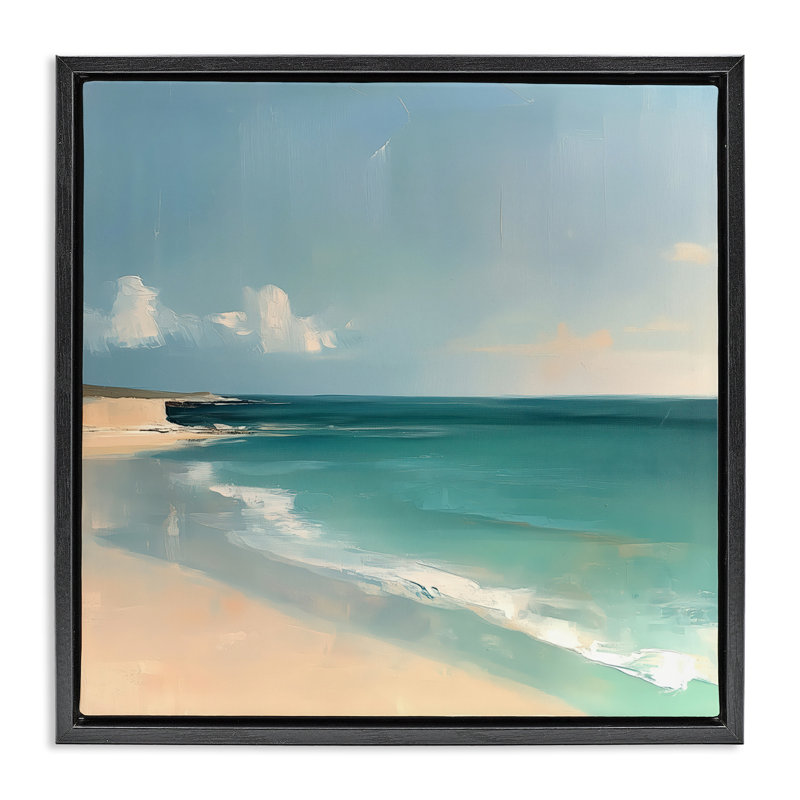 Cadre flottant expressif turquoise Horizon, design par Annabelle Hall, Cadre flottant noir de jais, H 18 po x l 18 po