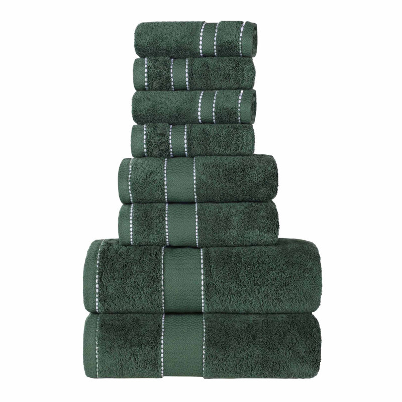 Niles Egyptian Giza Cotton, Diamond Dobby Border, Ultra-Plush Thick, Soft Absorbent, 8 Piece Towel Set, Forest Green