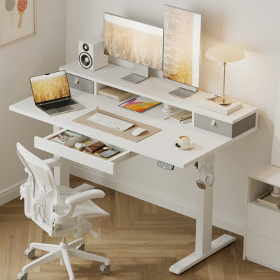Electric Height Adjustable Desk with Storage Shelf,Standing Desk with 3 Drawers for Home Office