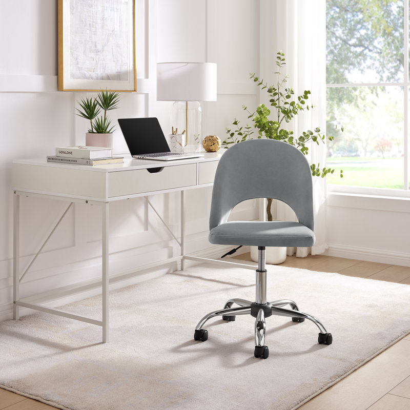 Wessex Luxury Velvet Home Office Vanity Chair - Modern Deco Style Cut Out Design, Grey