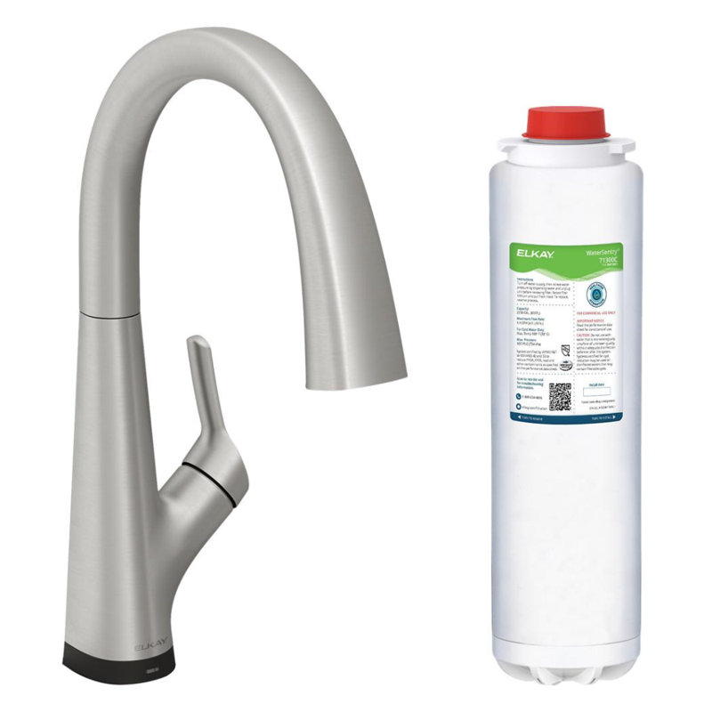 Elkay Avado 2-in-1 Single Handle Pull Down Filtered Kitchen Faucet Lustrous Steel, Lustrous Steel