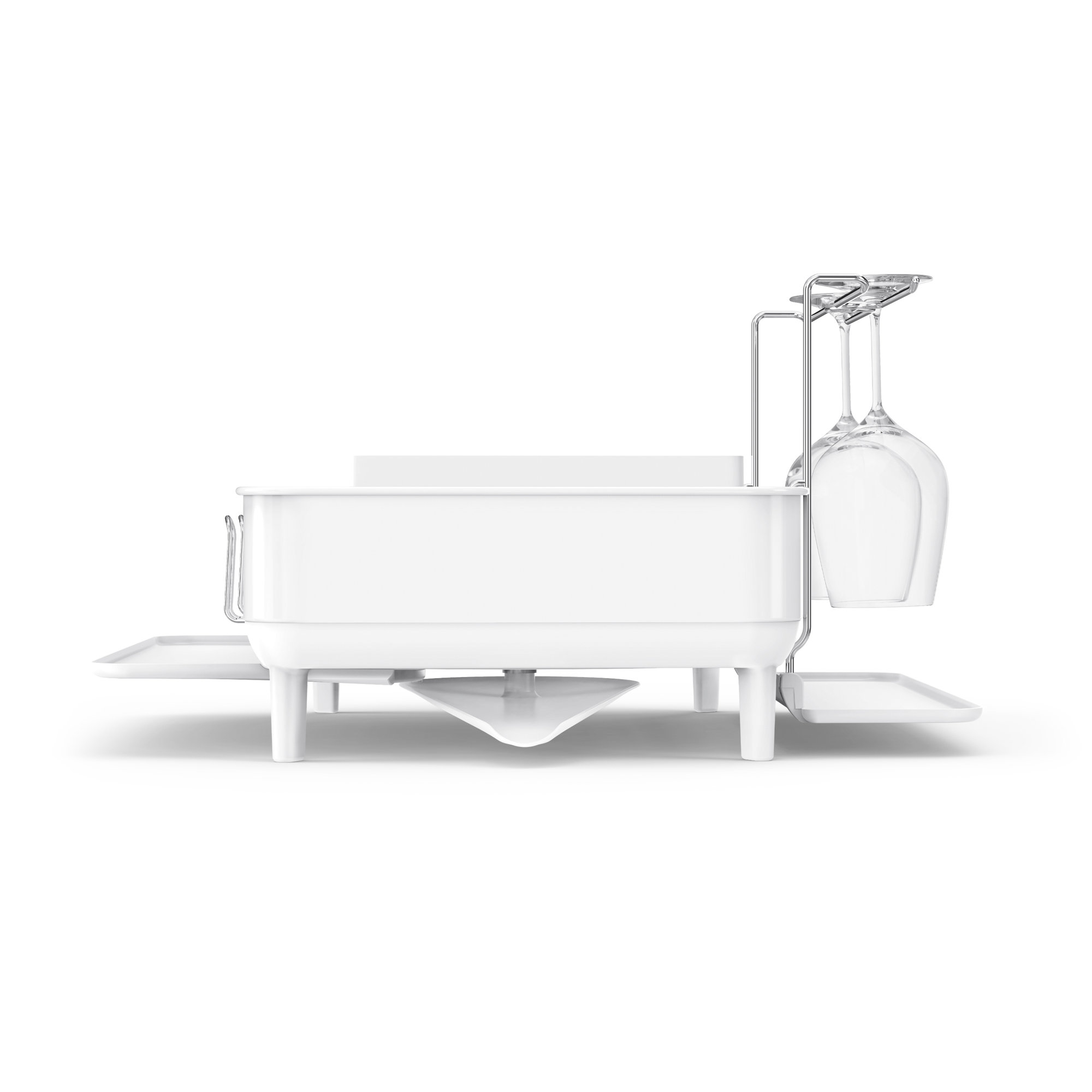 simplehuman Kitchen Dish Drying Rack with Swivel Spout, Fingerprint-Proof Stainless Steel Frame, White