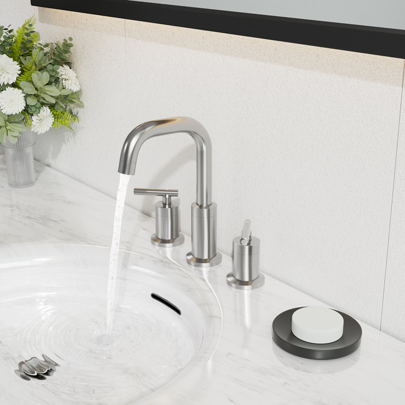 2-handle Bathroom Faucet with Drain Assembly, Silver