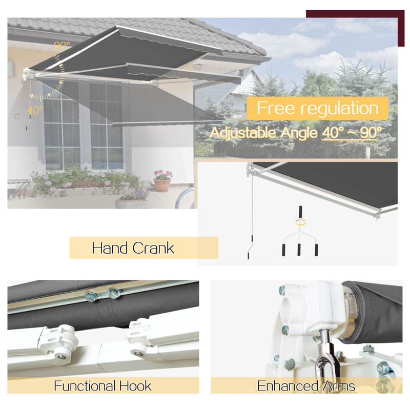 Retractable Patio Awning, 305cm W x 244cm D, Grey