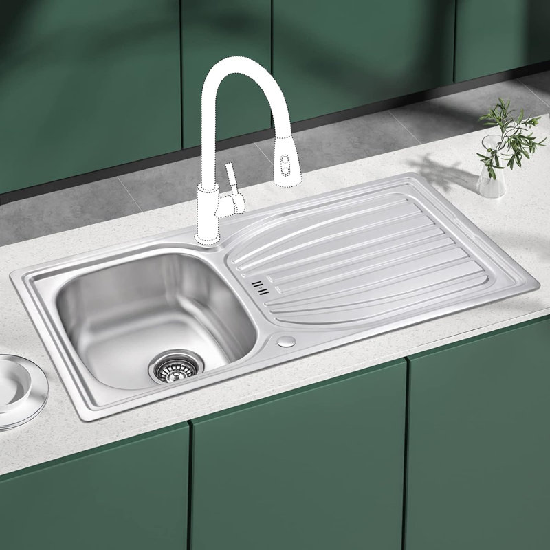 Belfry Kitchen Bell 510mm W Single Bowl Stainless Steel Kitchen Sink with 2 Faucet Holes