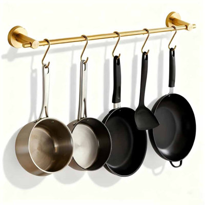 Pot Rack Wall Mounted, 21 inch Hanging Pot and Pan Hanger, Stainless Steel Kitchen Rail Coffee Mug Rack