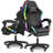 Inbox Zero Adjustable Reclining Ergonomic Faux Leather Swiveling PC & Racing Game Chair with Footrest in Black