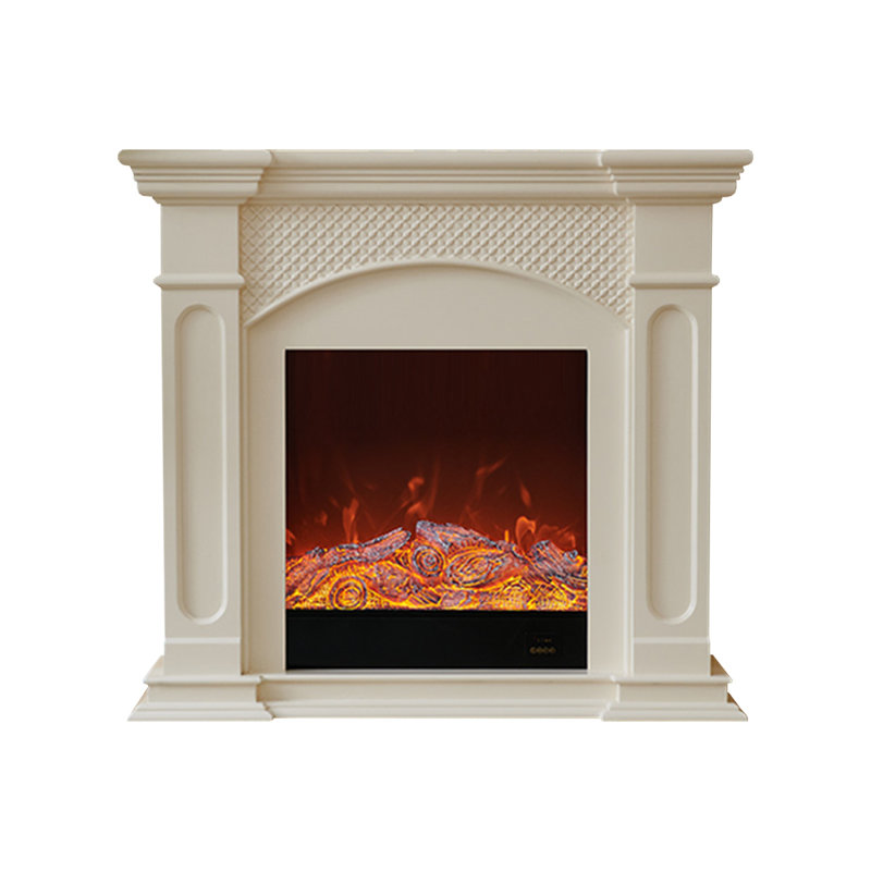 Beige Solid Wood Electric Fireplace